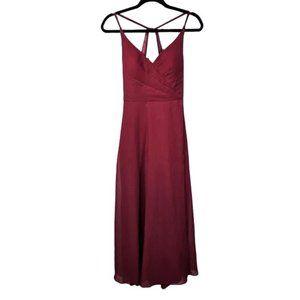 AZAZIE Long Formal Prom Dress Size A4 Chiffon WINE RED Sleeveless Evening Gown 4